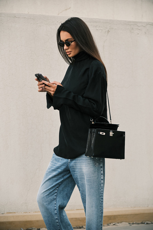 БЛУЗА LIQUID KNOT из чёрного шёлка и купро 